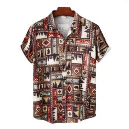 Men's Casual Shirts African Tribal Print Hawaiian For Men 2023 Summer Short Sleeve Quick Dry Dashiki Shirt Holiday Vacation Hippie