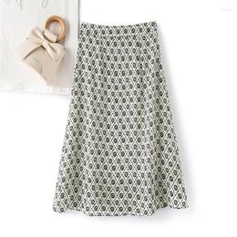 Skirts 2023 Summer Elegant Fashion Printing Long Skirt For Women Mulberry Silk Crepe De Chine High Waist Invisible Zipper