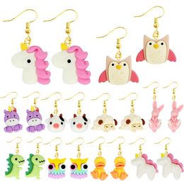 Charm Earring For Women Resin Drop Funny Custom Cute Girls Gift Eardrop Kids Animal Duck Rabbit Owl Bear Sheep Dangle Earrings Delive Smtwb