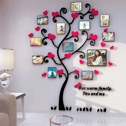 Family Photo Frame Tree 3D Wall Sticker Heart Pattern Kids Growth Photo Wall Decals Poster Living Room Decor Background Wallpape