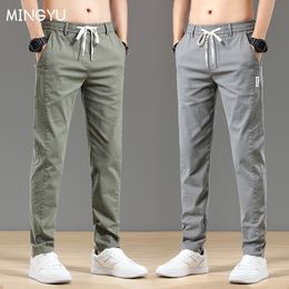 Mens Pants Spring Summer Cottom Fashion Classic Drawstring Elastic Waist Jogging Thin Stretch Casual Grey Cargo Trousers Male 230614