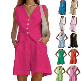 Work Dresses Ladies Two Pieces Outfits Women Open Front Vest And Shorts Set Summer Casual Suits Wide Leg Sleeveless Tops