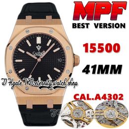 2023 MPF bf15500 CAL.4302 MP4302 Automatic Mens Watch 316L Stainless Steel Rose Gold Case Black Texture Dial Leather strap Latest Version eternity Sport Watches