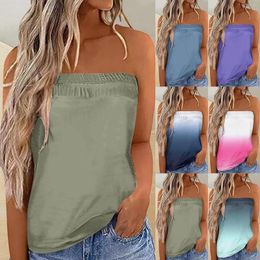 Camisoles & Tanks Women Suitable Colour Matching Strapless Bandeau Tank Sleeveless Summer Vacation Loose Holiday Top Shirt Blouse