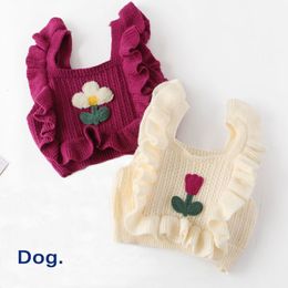 Dog Apparel Knitted Sweater Dress Dogs Clothing Pet Sweet Dog Clothes Small Costume French Bulldog Spring Summer White Girl Collar Perro 230614