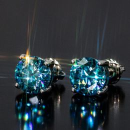 Passed Test Fashion Men Women Earrings Studs 925 Sterling Silver 2CT Blue Moissanite Earrings Nice Gift