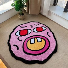 Carpet Handmade Tufted Cherry Bomb Rug Pink Room Decor Kawaii Small Rugs for Bedroom Cartoon Circle Punch Needle 230613