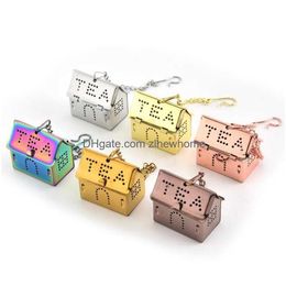 Tea Infusers Ups 6 Colours Stainless Steel Infuser Mini House Shaped Strainer Bag Kitchen Seasoning Holder Drop Delivery Home Garden Dhca5