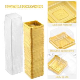 Gift Wrap UPKOCH 50pcs Plastic Square Moon Cake Boxes Egg-Yolk Puff Container Golden Packing Box Square Blister Egg Yolk Pastry Box 230613