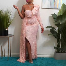 Plus size Dresses Size Sequined Long Dress One Shoulder Casual Luxury Cloth Evening Party Robe 2023 Summer Elegant And Pretty Women's 230613