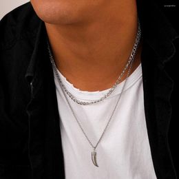 Pendant Necklaces Fashion Personality Hip Hop Punk Style Multi-layer Necklace Cuban Choker Chain Titanium Steel Wolf Tooth Men