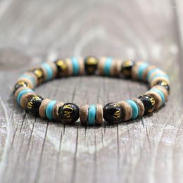 Charm Bracelets Natural Lava Tiger Eye Bracelet Men Stone Vintage Wenge Wood Braslet Sanskrit Prayer Buddha Braclet Beaded Brazalete For