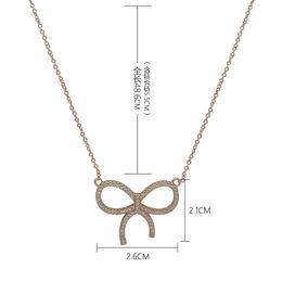 Fashionable Stainless Steel T-Letter Large Bow Full Diamond Necklace Women's Hollow out Butterfly with Diamond Necklace