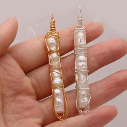 Pendant Necklaces Natural Stone White Agate Crystal Bud Pearl Winding Long Cylindrical Craft Jewellery MakingDIY Necklace Earring Gift9x65mm