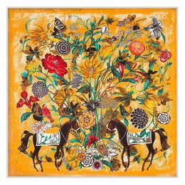 130cm New Silk Scarf Square Floral Horse Print Shawl Beach Towel Fashion Handkerchief 20223508188 11242Q