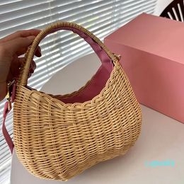 2023-Designer Bag Mini Straw Weave Bags Women Crossbody Shoulder Bags Purse Basket Beach Tote Summer Clutch Bags Linen Blend Gold Accessory