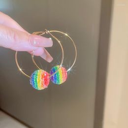Hoop Earrings Korean Colorful Ball Dangle For Women Girls Fashion 2023 Drop Circle Ear Jewelry Accessories Gifts