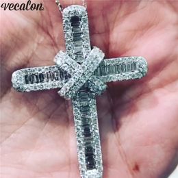 Vecalon Statement Lover Cross pendant 925 Sterling silver 5A Cz Stone cross Pendant necklace for Women Men Party Wedding Jewelry