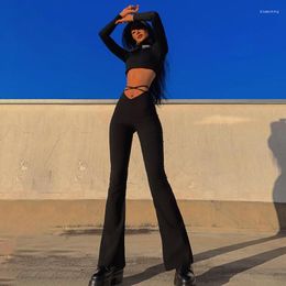 Women's Pants Sexy Fashion Spring V-shaped Waist Exposed Umbilical Cross Belt Flare Casual For Women Medium Stretch Trousers