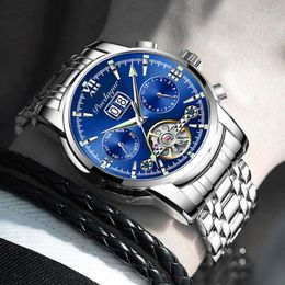 Wristwatches Business Watch Men Automatic Mechanical Tourbillon Luxury Fashion Analogue Week Calendar Month Sport Watches