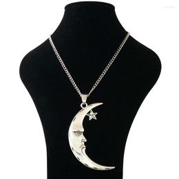 Pendant Necklaces 1 X Tibetan Silver Metal Large Statement Abstract Crescent Moon And Star On Long Link Chain Lagenlook 34