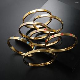 Bangle Cute Trend Lucky Flower Bracelet Stainless Steel For Women Girl Love Heart Enamel Bracelets Party Jewelry Gift