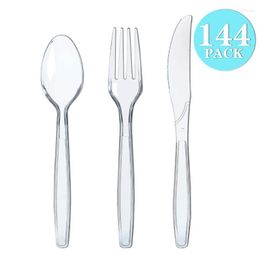 Flatware Sets 48/96/144/216pcs Clear Transparent Cutlery Disposable Forks For Party BBQ Sticks Home Cake Fruit Fork Tableware