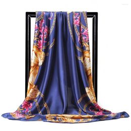 Scarves 90cm Lion Chain Silk Women Neckerchief Head Square Scarf For Ladies Brand Shawl Foulard Hijab