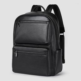 Backpack DIDE Large Capacity Men's Genuine Leather Business Casual 15 Inches Laptop Travel Bag Black Natural Pattern Cowhide