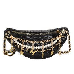 Mihaivina Women Belt Bag Pearl Waist Ladies Leather Fanny Pack Handy Chain Girl Chest Crossbody Shoulder 220222253t