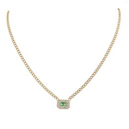 Pendant Necklaces Emerald Stainless Steel Necklace Square Green Zircon Charms Collar Choker Chain Chunky Thick Women Jewelry