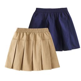 Skirts Children's Pleated Skirt Cotton Girls' Half Length Khaki Summer Girl Performance Dance Clothes Teenage Navy Blue Uniform 230614