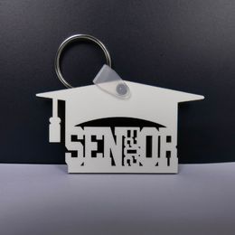 10pcs Bag Parts Sublimation DIY White Double Sided Blank MDF Wooden SENIOR2023 Hollow Out Keychain Graduation souvenir