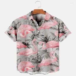 Men's Casual Shirts Flamingo Palm Leaf Short Sleeve Shirt 3D All Over Printed Hawaiian For Men And Women Unisex