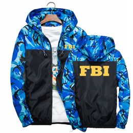 Men's Jackets FBI United States Shield Windbreaker Fashion Men's Casual Patchwork Jacket Zip Up Hooded Camouflage Coat for male Outwear 230613