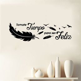 Vinyl Feather Wall Stickers for Spanish Phrases Waterproof Wall Decal Wall Decor For Kids Living Room decoration Decals
