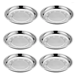 Dinnerware Sets 6 Pcs Stainless Steel Disc Large Round Bowl Cuisine Plate Dish Camping Eating Utensils Snack Premium Tray Travel Pizza