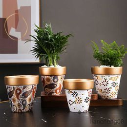 Planters Pots Red retro printing international pot ceramic golden flowerpot pot planters for indoor plants R230614