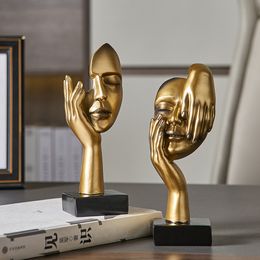 Decorative Objects Figurines Modern Home decoration accessories Silence is golden statue Abstract Thinker Sculpture Living Room Desk Office Ornament 230614