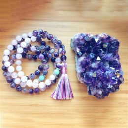 Pendant Necklaces Energy 8mm Natural Purple & Pink Crystal 108 Bracelet Hand Knotted Yoga Healing Tassel Necklace Female Meditation Mala