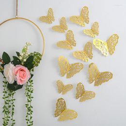 Wall Stickers 3D Three-dimensional Hollow Butterfly Decoration Living Room Layout Metal Texture Creative