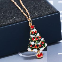 Necklace Earrings Set Cute Female Green Enamel Jewellery Classic Rose Gold Colour Wedding Luxury Christmas Tree Dangle For Women