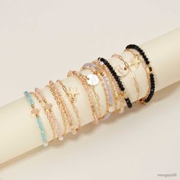 Bracelets New Style Geometric Pendant Bracelet Multi-layer Simple Metal Chain For Women Wedding Gifts R230614