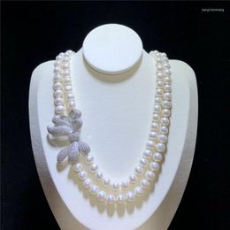 Chains 20" 2 Strands White Pearl CZ Connector Necklace