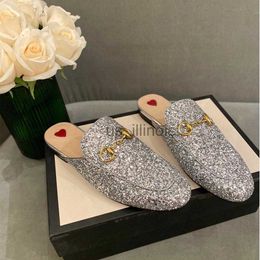 Slippers 2023Designer Mules Slippers Leather Sandals Casual Shoes Chain Shoe Women Loafers Horsebit Half Drag Princetown Metal Cowhide Slipper 34-41 J230614