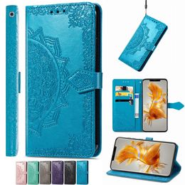 Case Cover for Huawei Mate 20 30 40 LITE 50 PRO 50E PU Leather Kickstand Datura Flowers with Wallet Card Slots Cash Bag Hand Strap