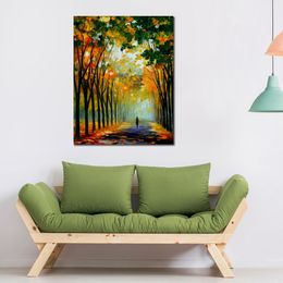 Handmade Landscape Art on Canvas Autumn Mood Vibrant Street Artwork Painting Home Decor