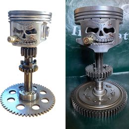 Decorative Objects Figurines Carved Skeleton Face Sculpture Ornaments Carving Piston Skull Art Figurine Handmade Man Head Statue Home Decor 230614