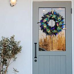 Decorative Flowers Artificial Peacock Feather Wreath 45cm Handmade Hanger Wall Hanging Front Door For Party Favors Porch Window Patio