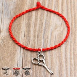 Charm Bracelets Scissors & Comb Charms Red Thread String Bracelet Lucky Handmade Rope For Women Men Lover Couple Jewellery